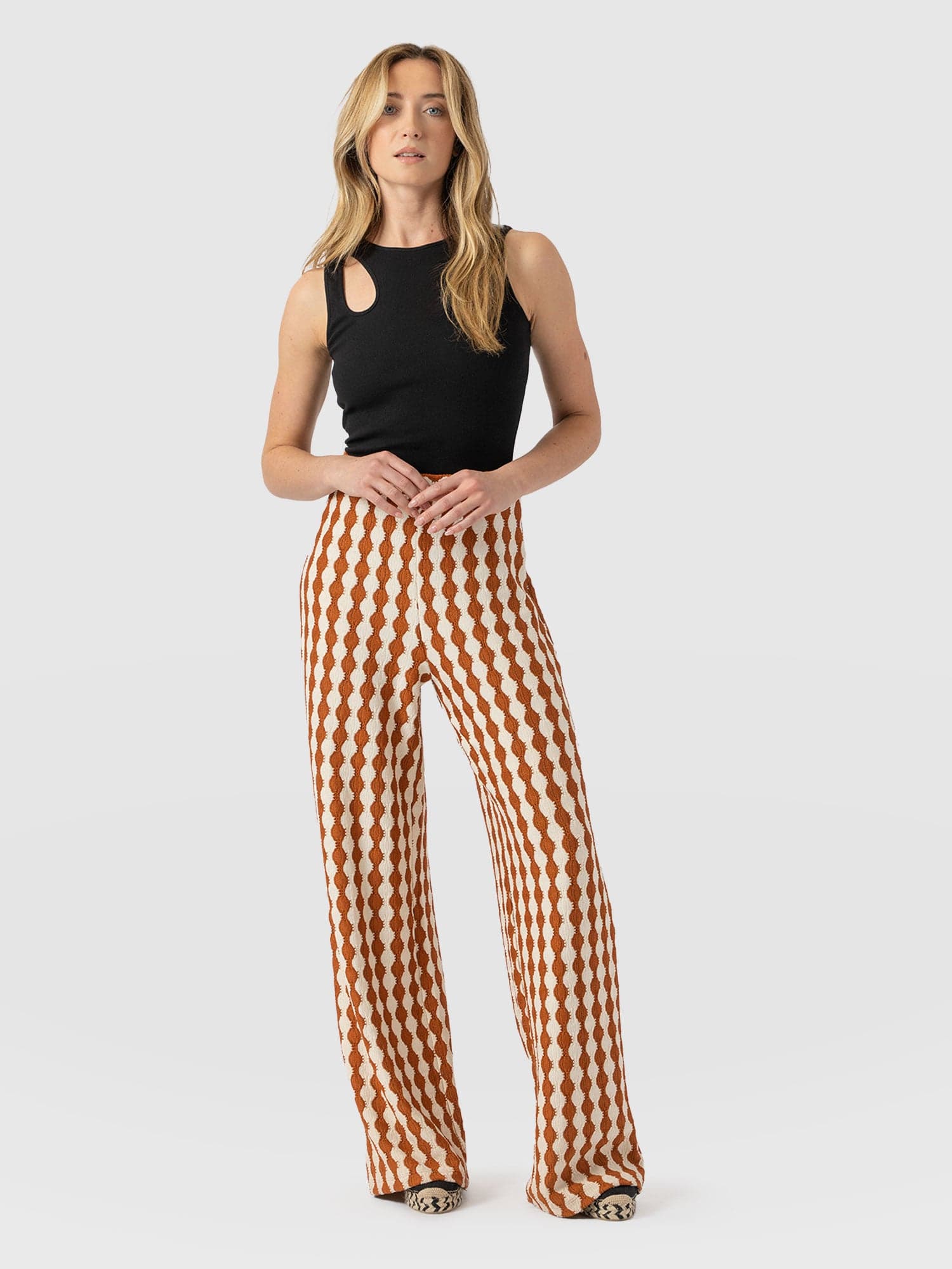 Victory Wide Leg Pant - Brown/Cream - Women's Trouserss | Saint + Sofia® USA